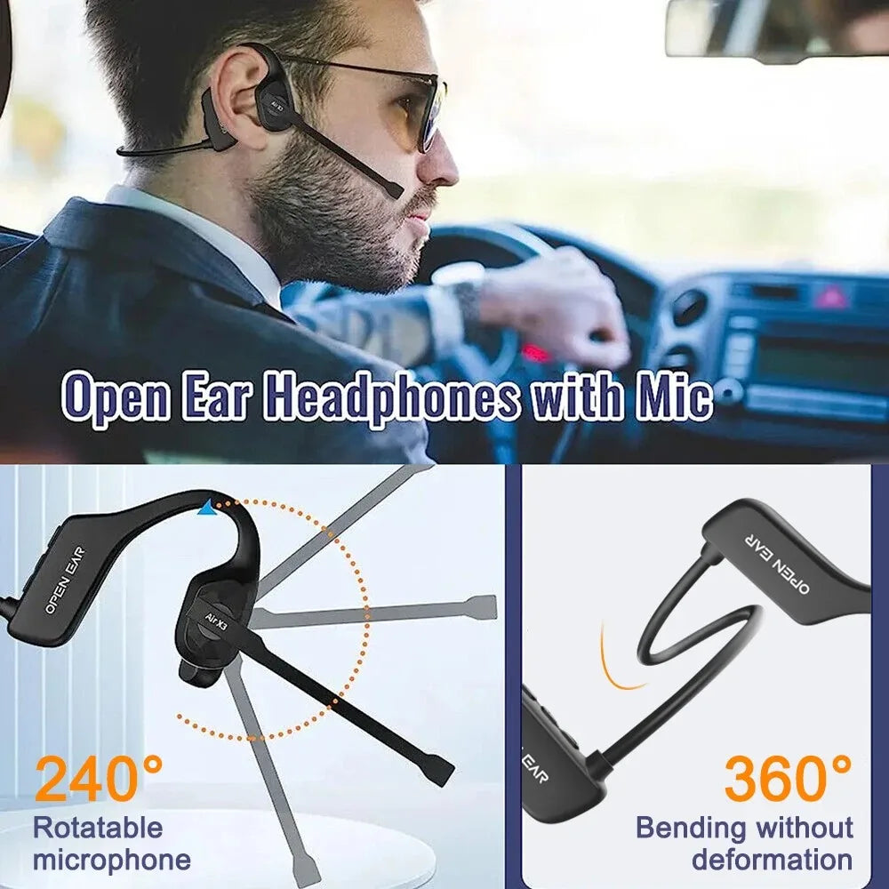 Bluetooth 5.3 Open Ear Bone Conduction Headset Noise Cancelling Mic