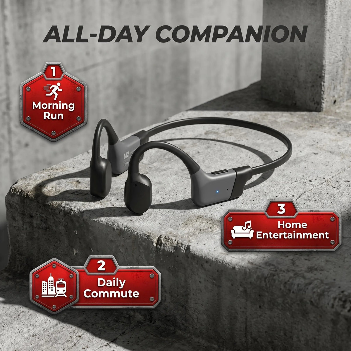 Bluetooth Bone Conduction Headphones With ENC Mic Long Battery Life