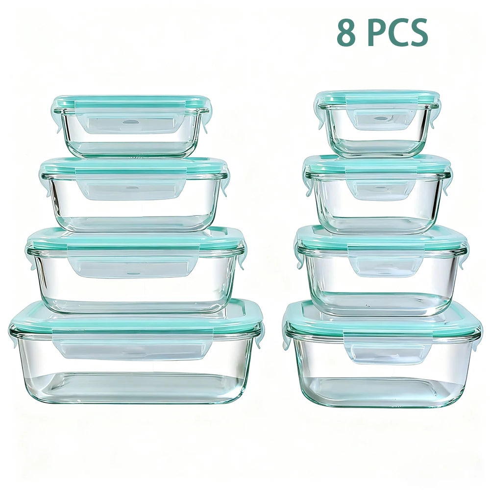 8 Piece Glass Food Storage Containers Set Leakproof Stackable