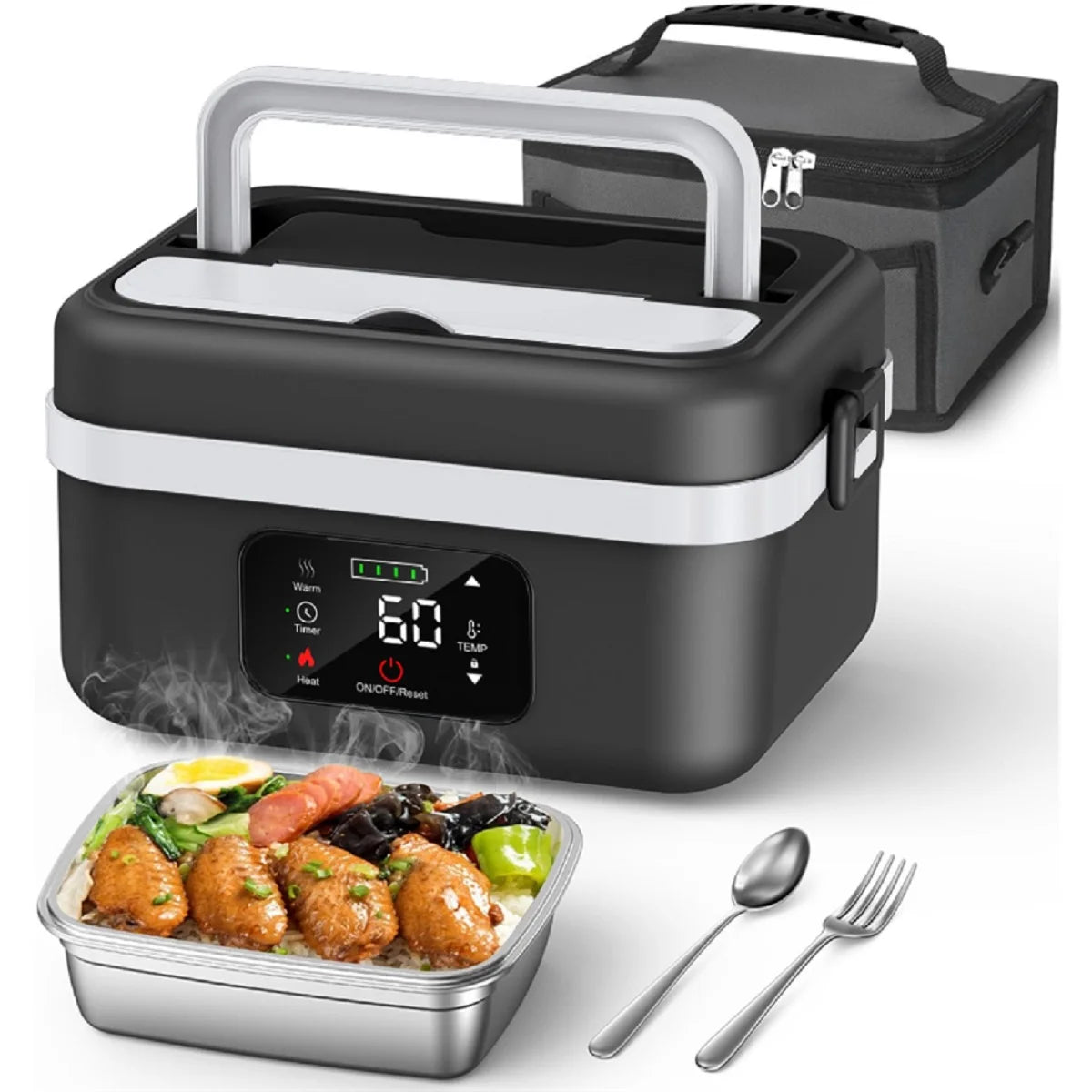 Rechargeable 8000mAh Timer Lunch Box Warmer With Fork And Spoon