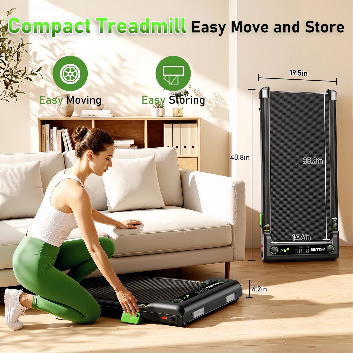 AKLUER Walking Pad Under Desk Treadmill Incline Home Office