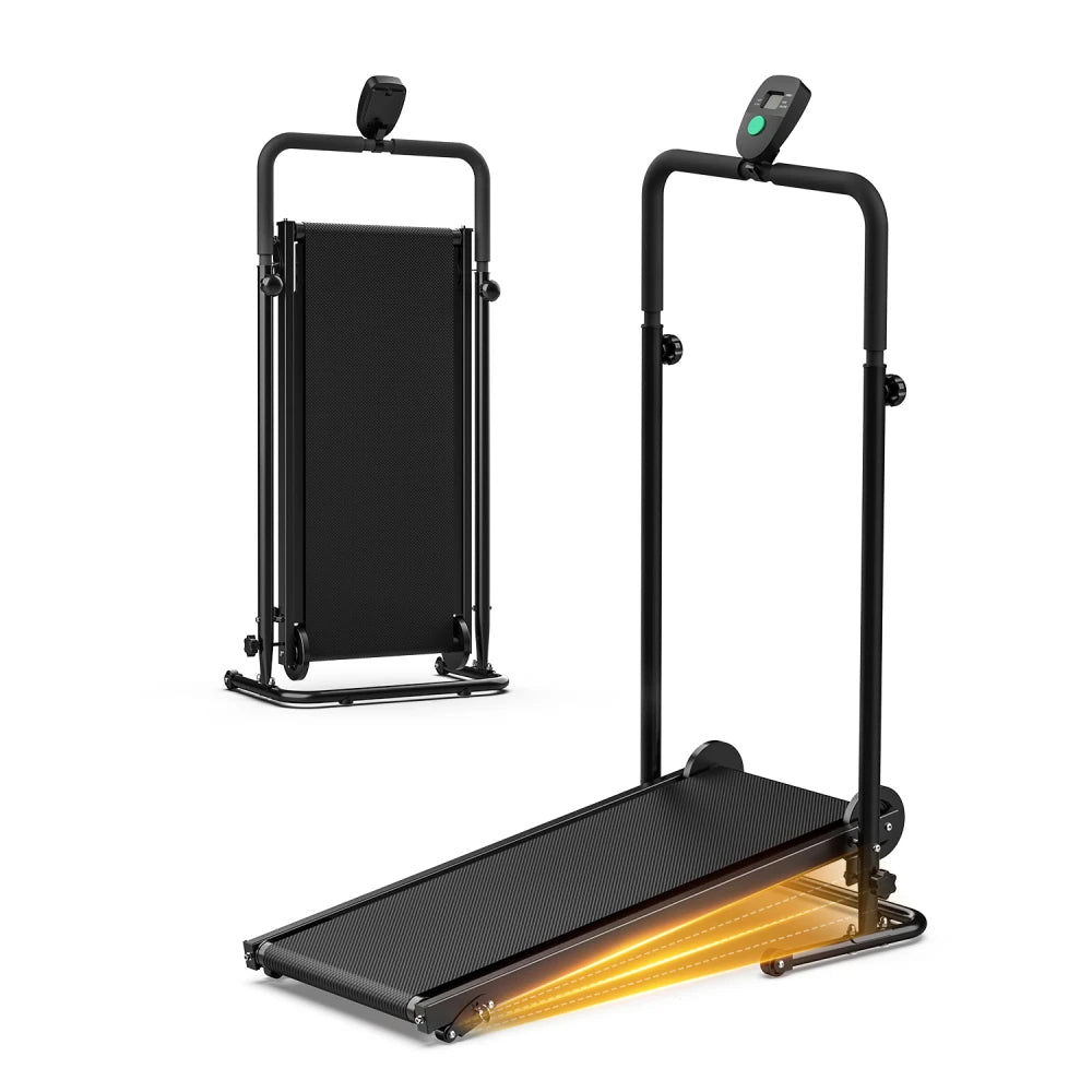 AKLUER Non-Motorized Foldable Treadmill With Dual Flywheel And Fixed Incline