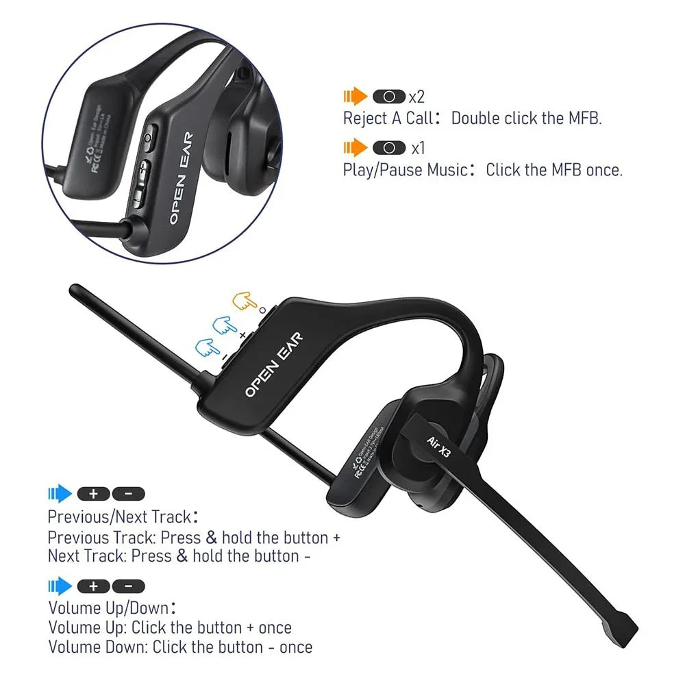 Bluetooth 5.3 Open Ear Bone Conduction Headset Noise Cancelling Mic