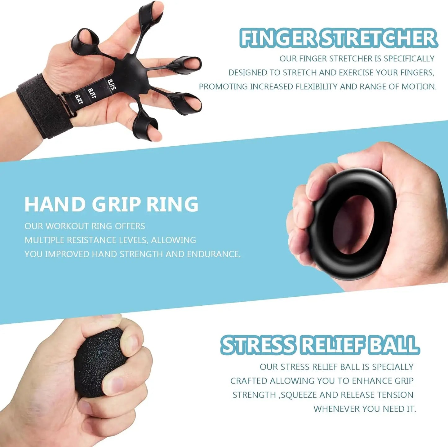 Grip Trainer Kit Adjustable Hand Gripper Finger Exercisers Stress Ball