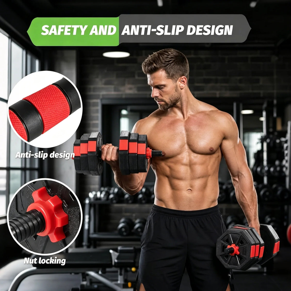 Adjustable Rubber Coated Dumbbell Home Gym Weight Training Equipment