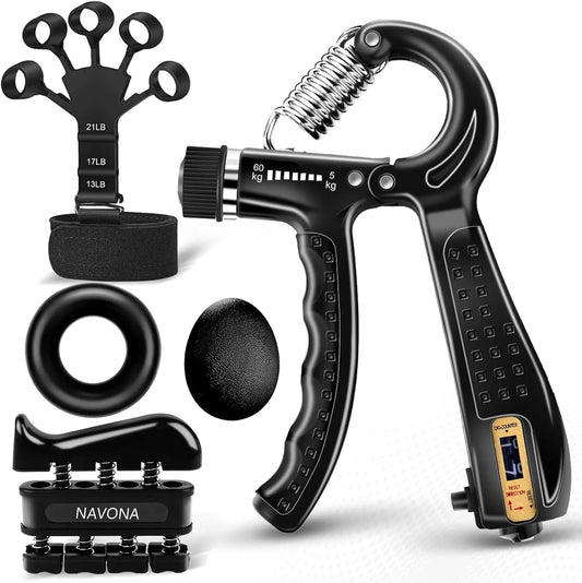 Grip Trainer Kit Adjustable Hand Gripper Finger Exercisers Stress Ball