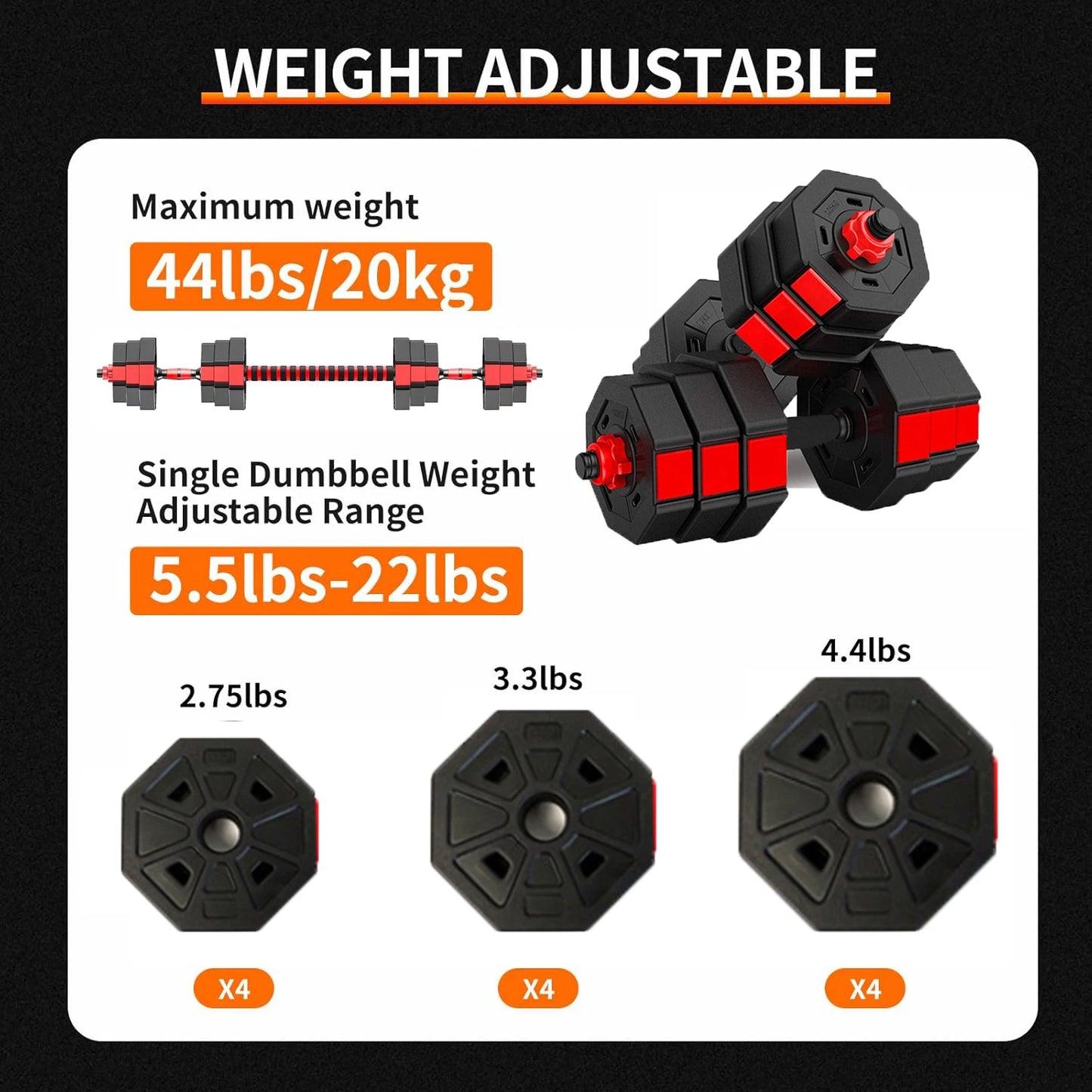 Adjustable Dumbbell To Barbell Fitness Set With Anti Slip Grip
