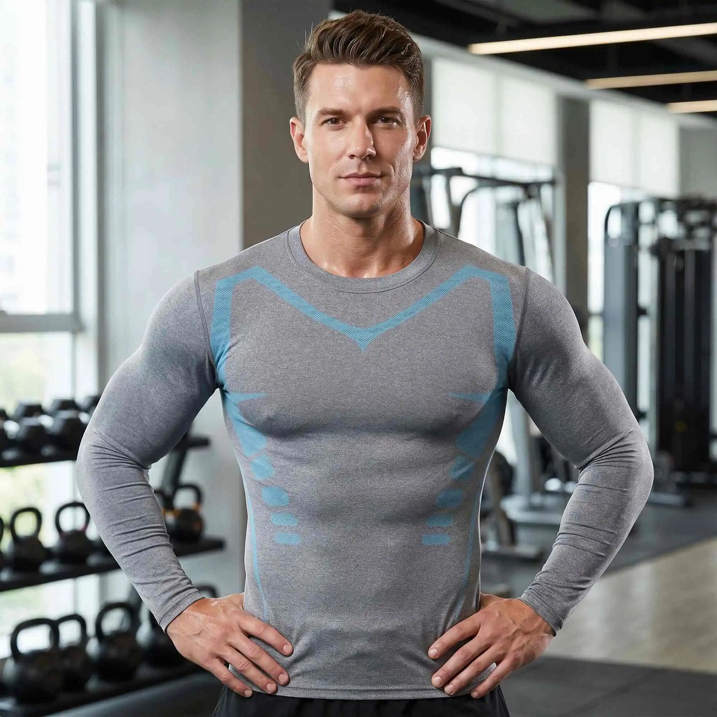 3-Pack Men's Compression Shirts Long Sleeve Gym Baselayer Tops Contour Graphic Workout Tees Moisture-Wicking Quick-Dry Performance Training Set