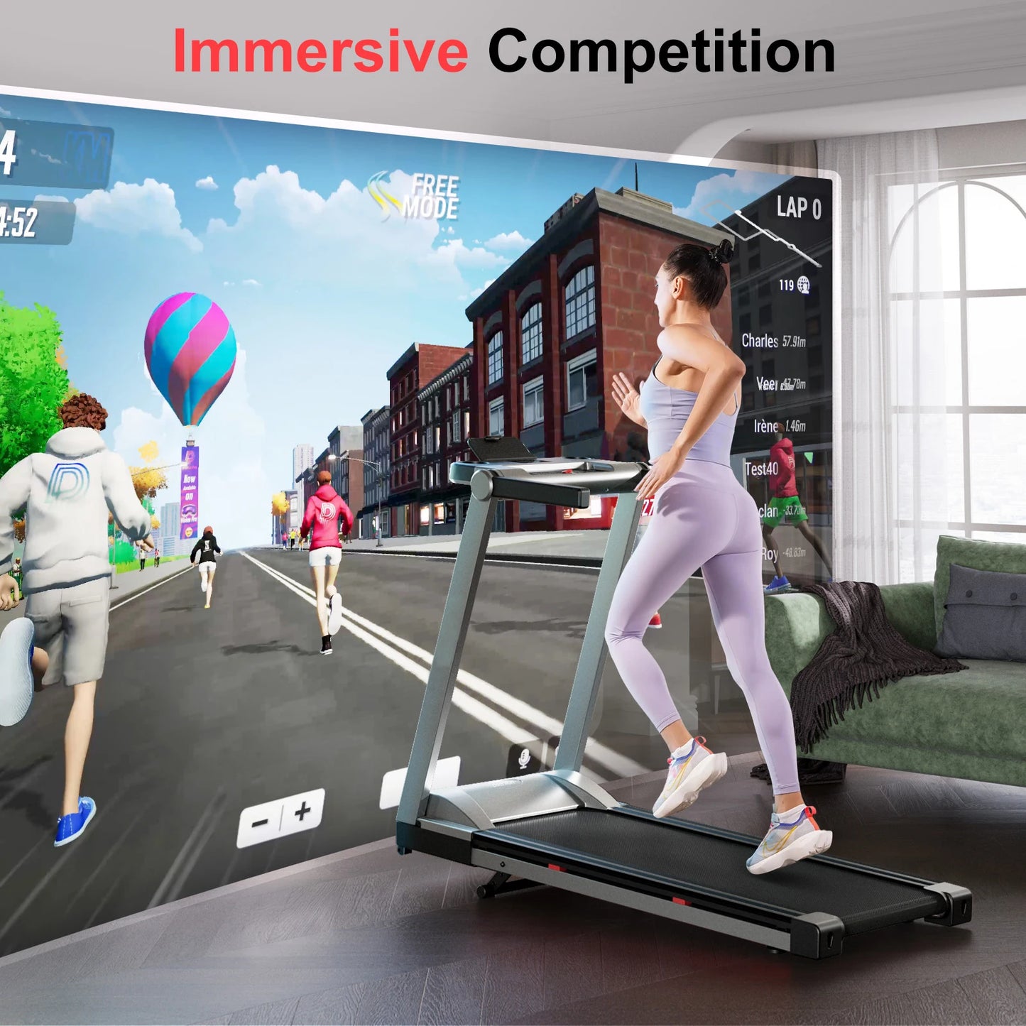 Foldable Incline Treadmill With Handle Bar Touch Screen App