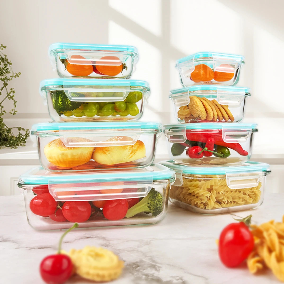 8 Piece Glass Food Storage Containers Set Leakproof Stackable
