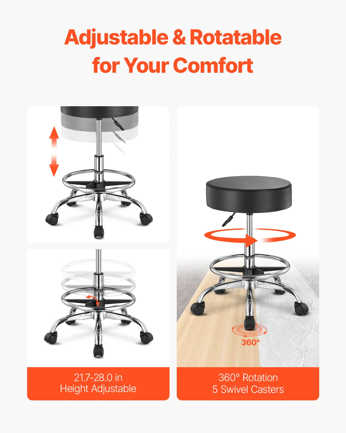 VEVOR Rolling Stool With Wheels Adjustable 450 LBS Capacity