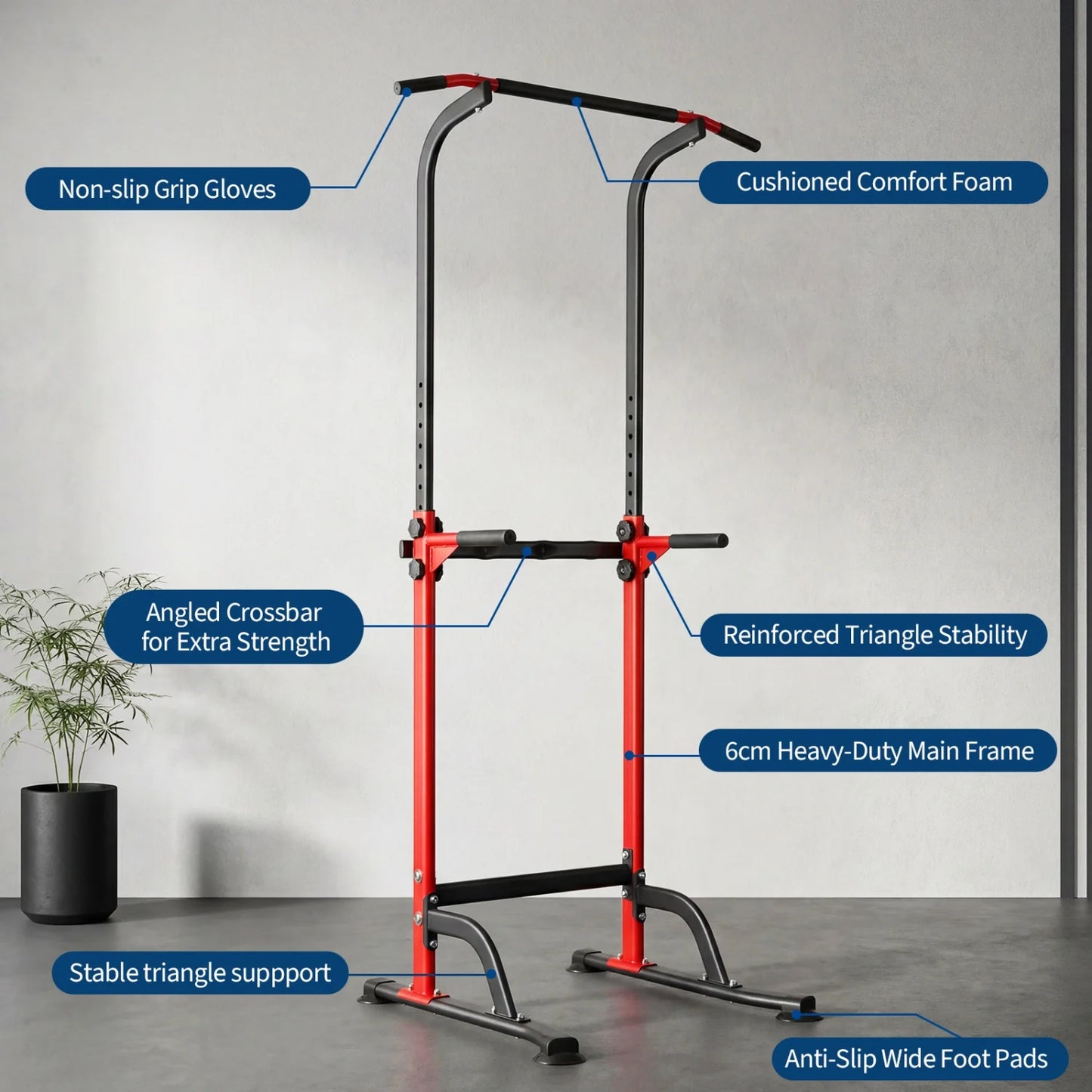 HiMISS Power Tower Pull Up Dip Station 10 Level Adjustable