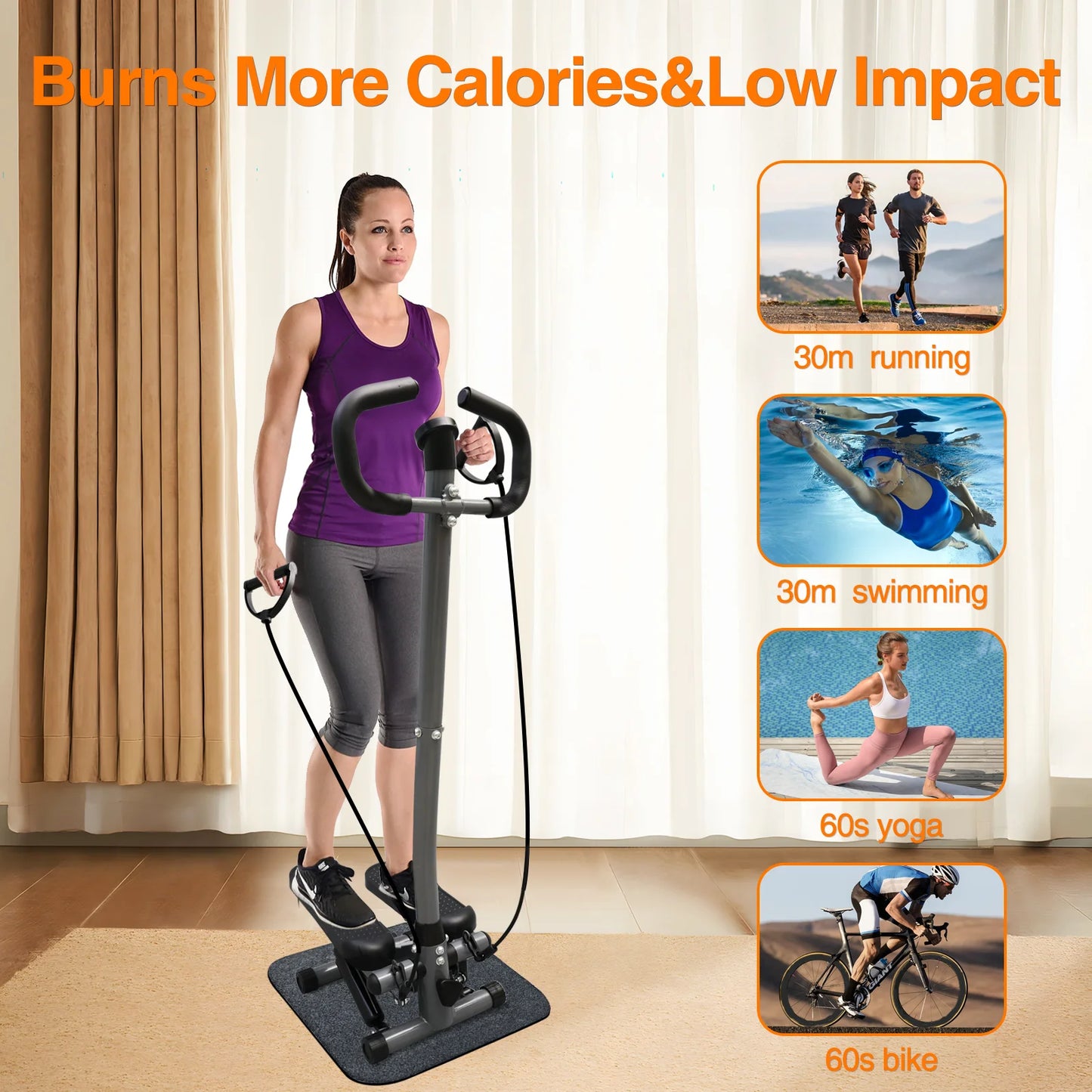Fitness Twist Stepper Machine With Handlebar LCD Monitor And Bands