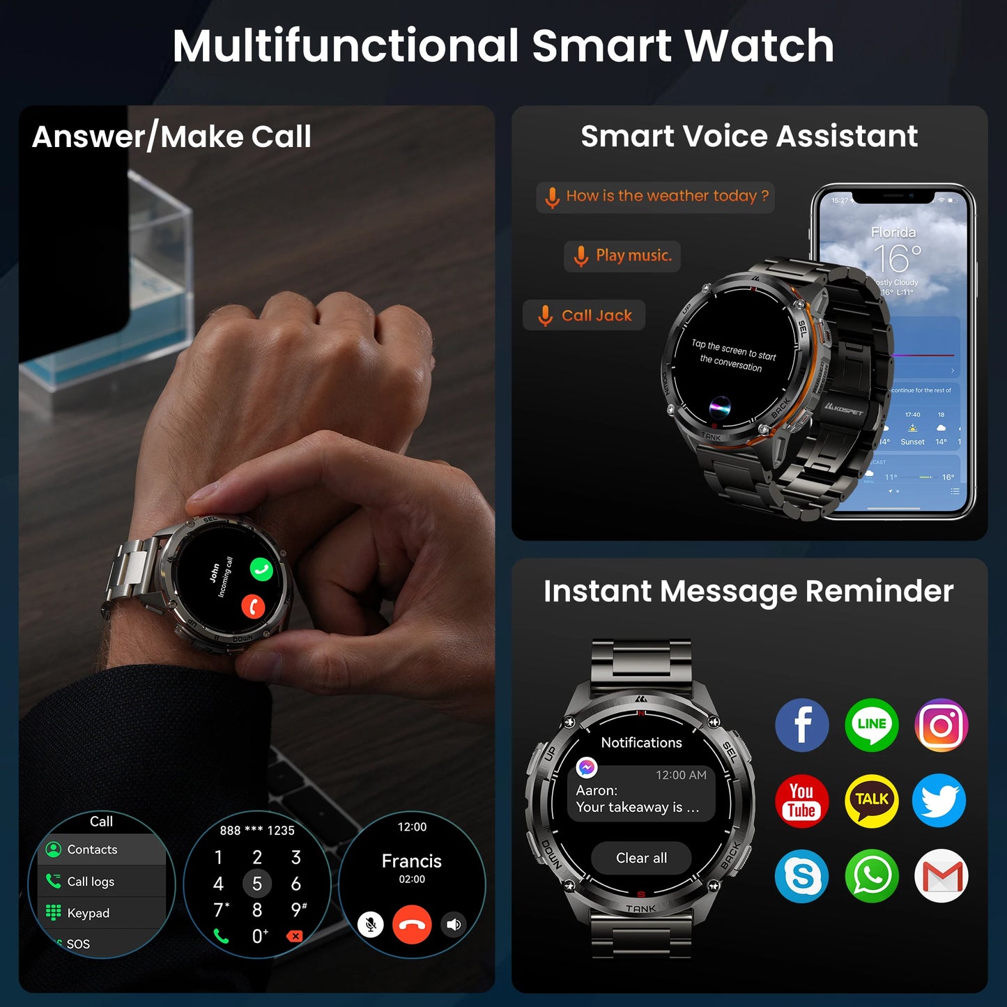 KOSPET Tank T3 Ultra 2 GPS Smartwatch Altimeter Barometer