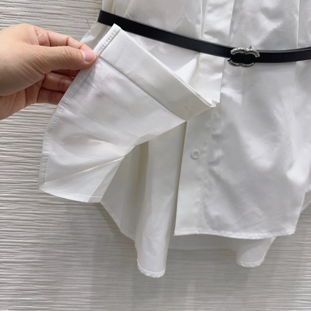 Women Sleeveless Lapel Button Top With Belt Cotton Summer Fashion