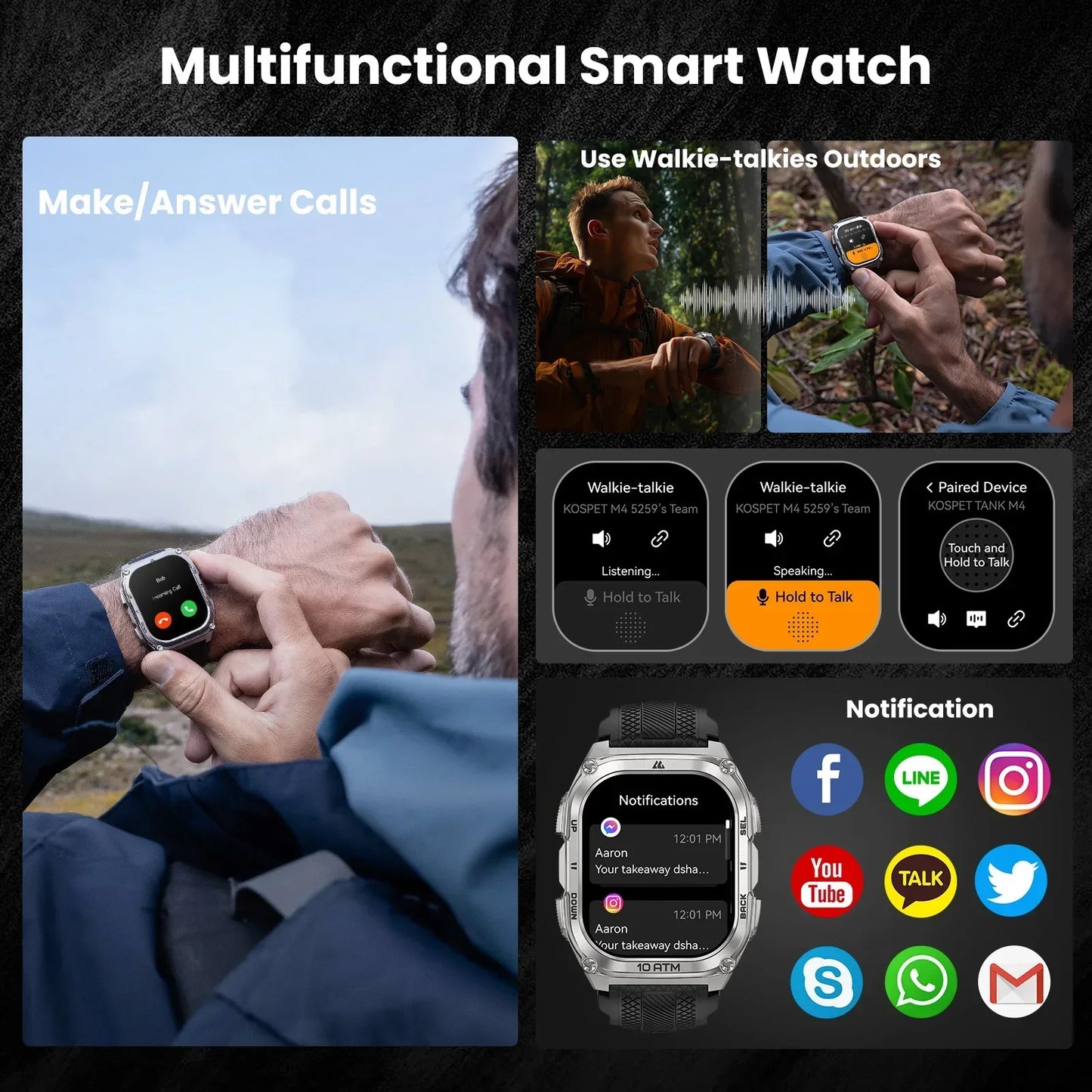 KOSPET Tank M4 Smart Watch With GPS Maps 10ATM Waterproof