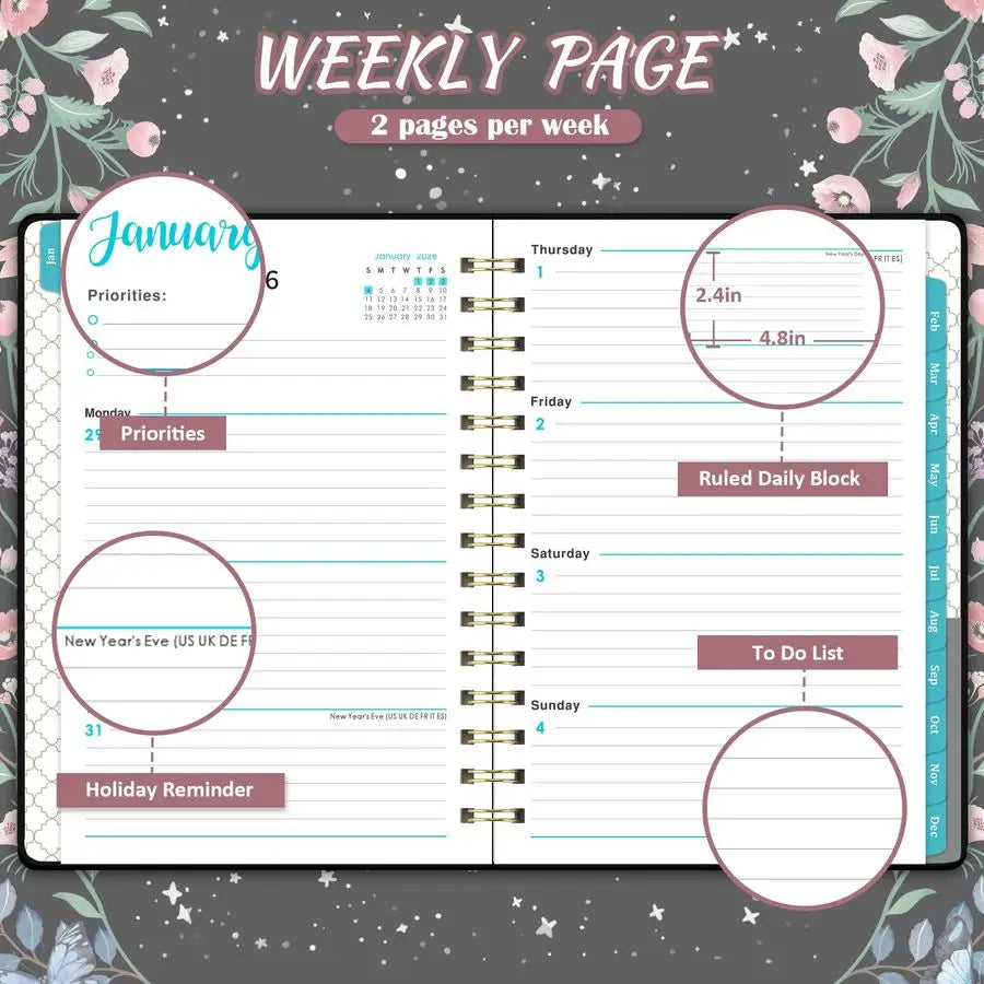 Planner Weekly and Monthly with Tabs Back Pocket Thick Paper