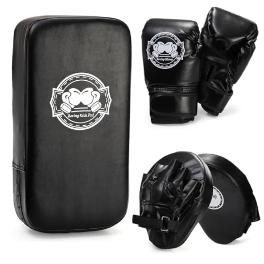 3-in-1 Boxing Set, Punching Gloves Mitts Kick Pad for Beginners, Sports Kickboxing Training Set for Youth Child Boxing, Karate,