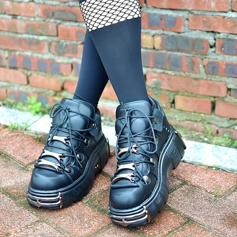 Platform Women Sneakers With Rock Metal Decoration And Punk Style