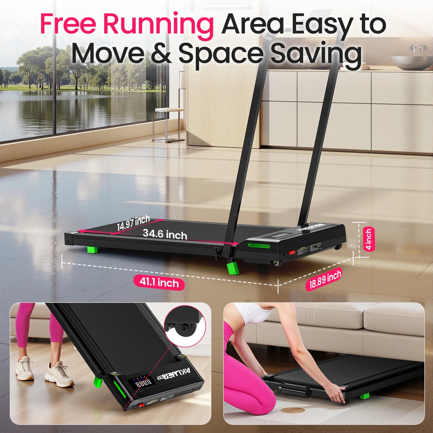 AKLUER Walking Pad Treadmill Under Desk Portable HP Remote