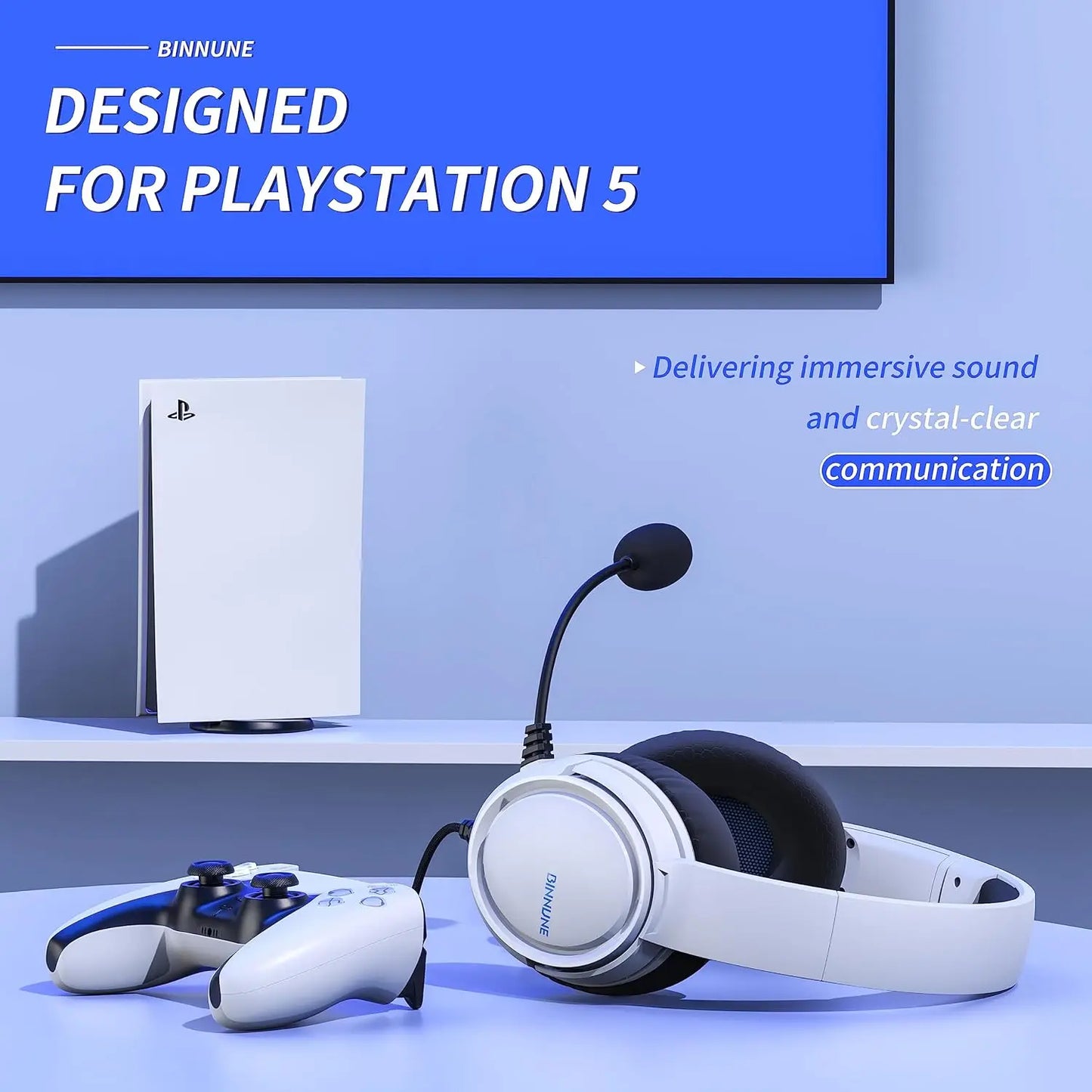 BINNUNE Gaming Headset With Mic For PS4 PS5 Xbox PC
