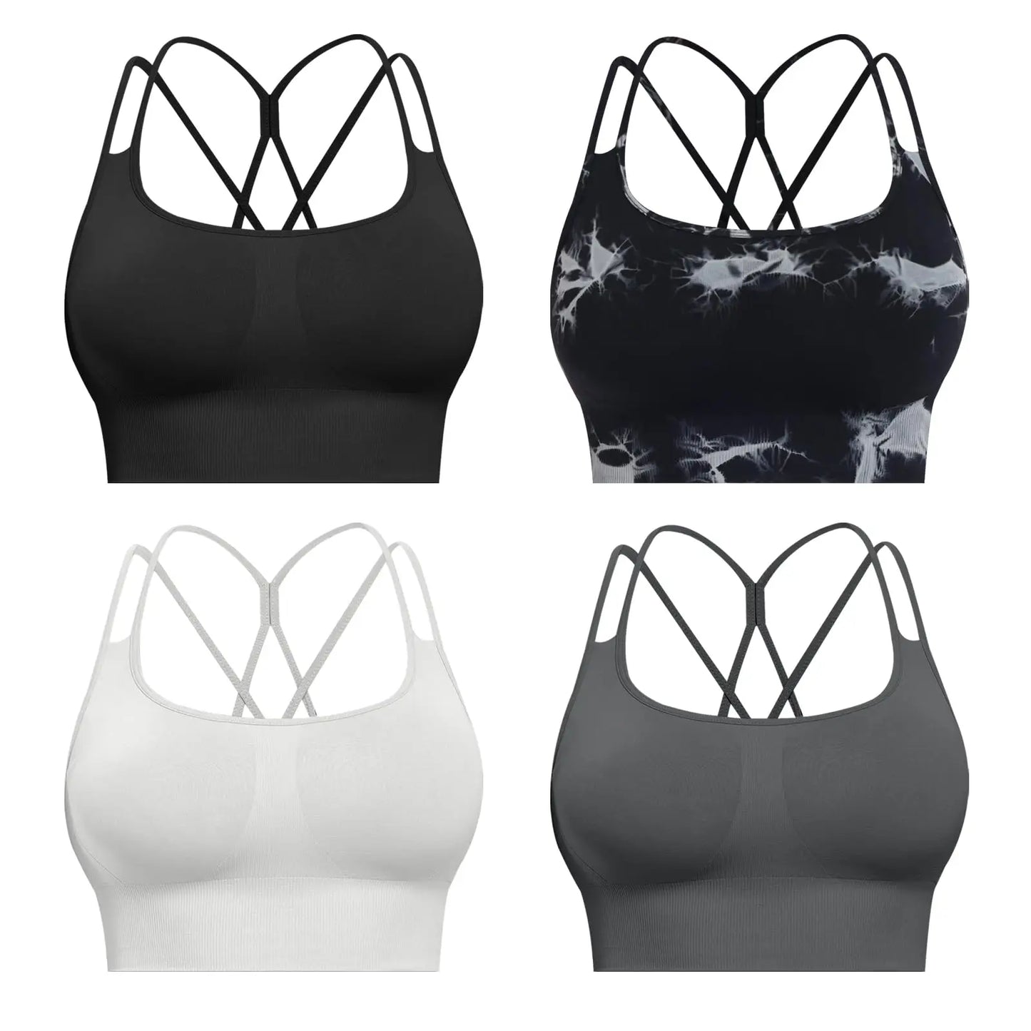 Sports Bras for Women, 4 Packs Padded High Support Workout Yoga Seamless Criss-Cross Racerback Bras