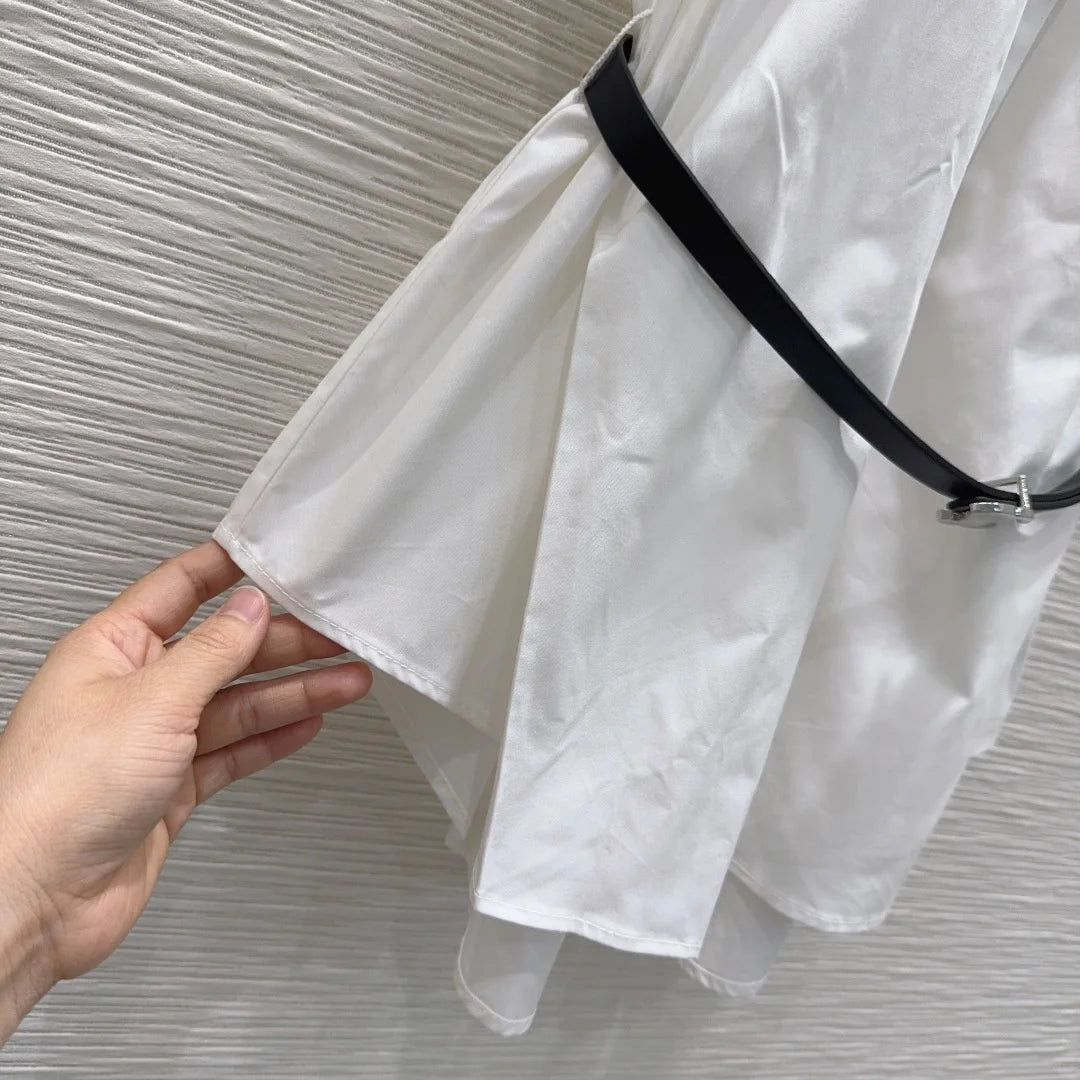 Women Sleeveless Lapel Button Top With Belt Cotton Summer Fashion