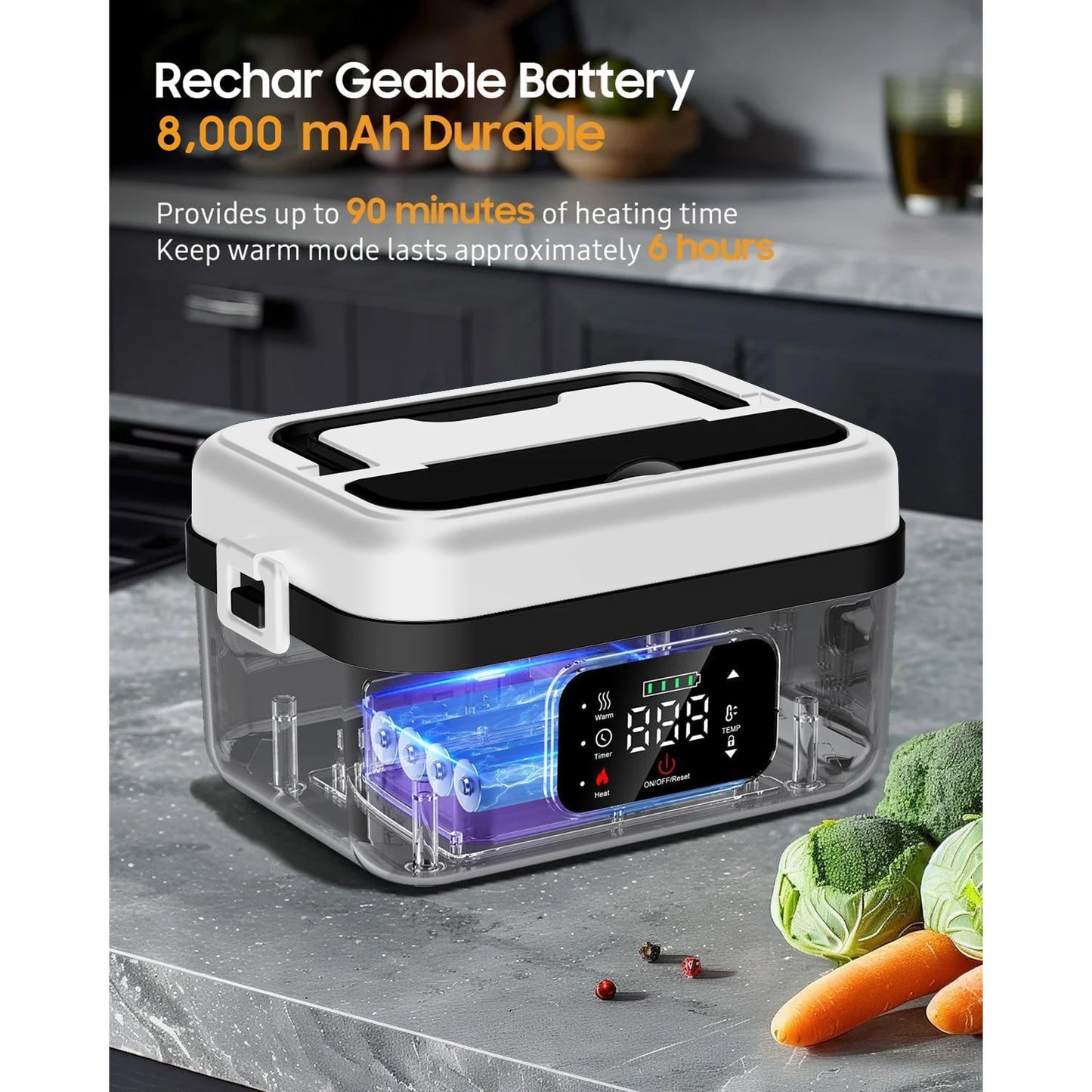 Rechargeable 8000mAh Heated Insulated Lunch Box Portable Warmer With Bag