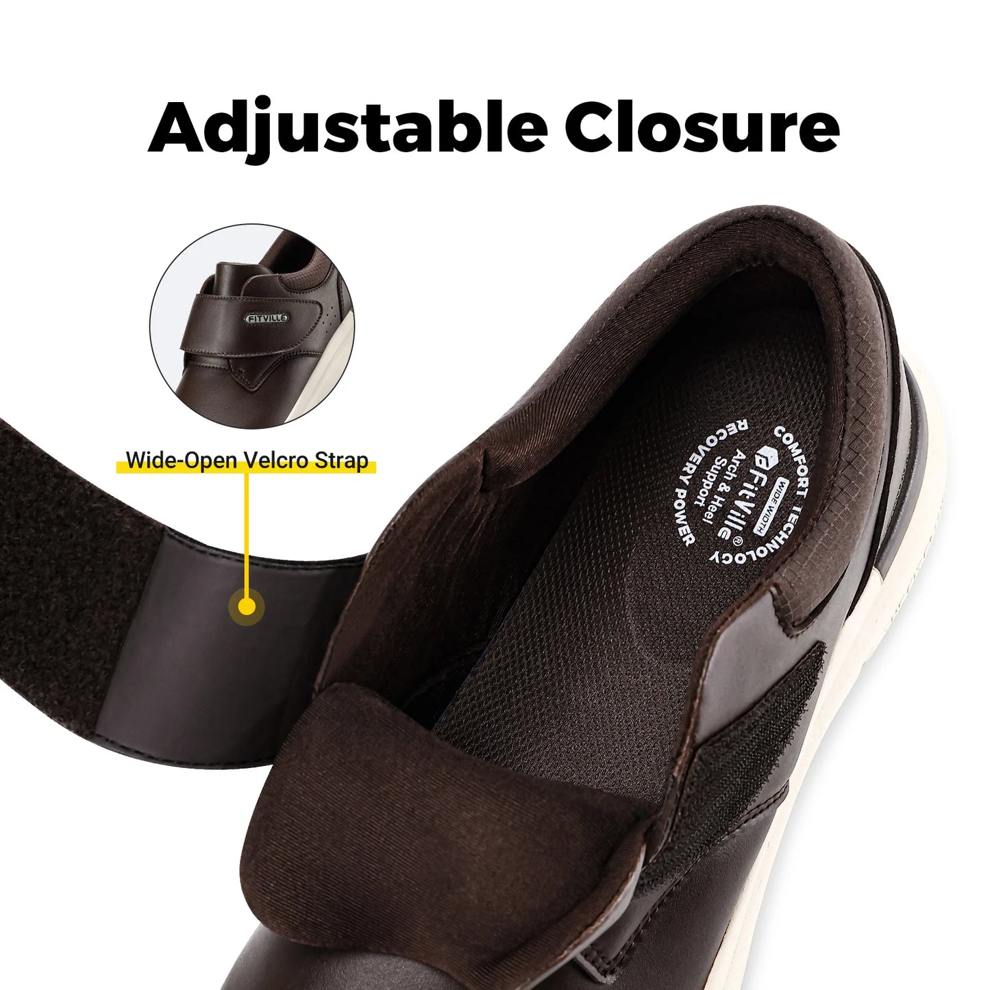 Fitville Men's Wide Leather Diabetic Shoes Slip On Orthopedic Lightweight