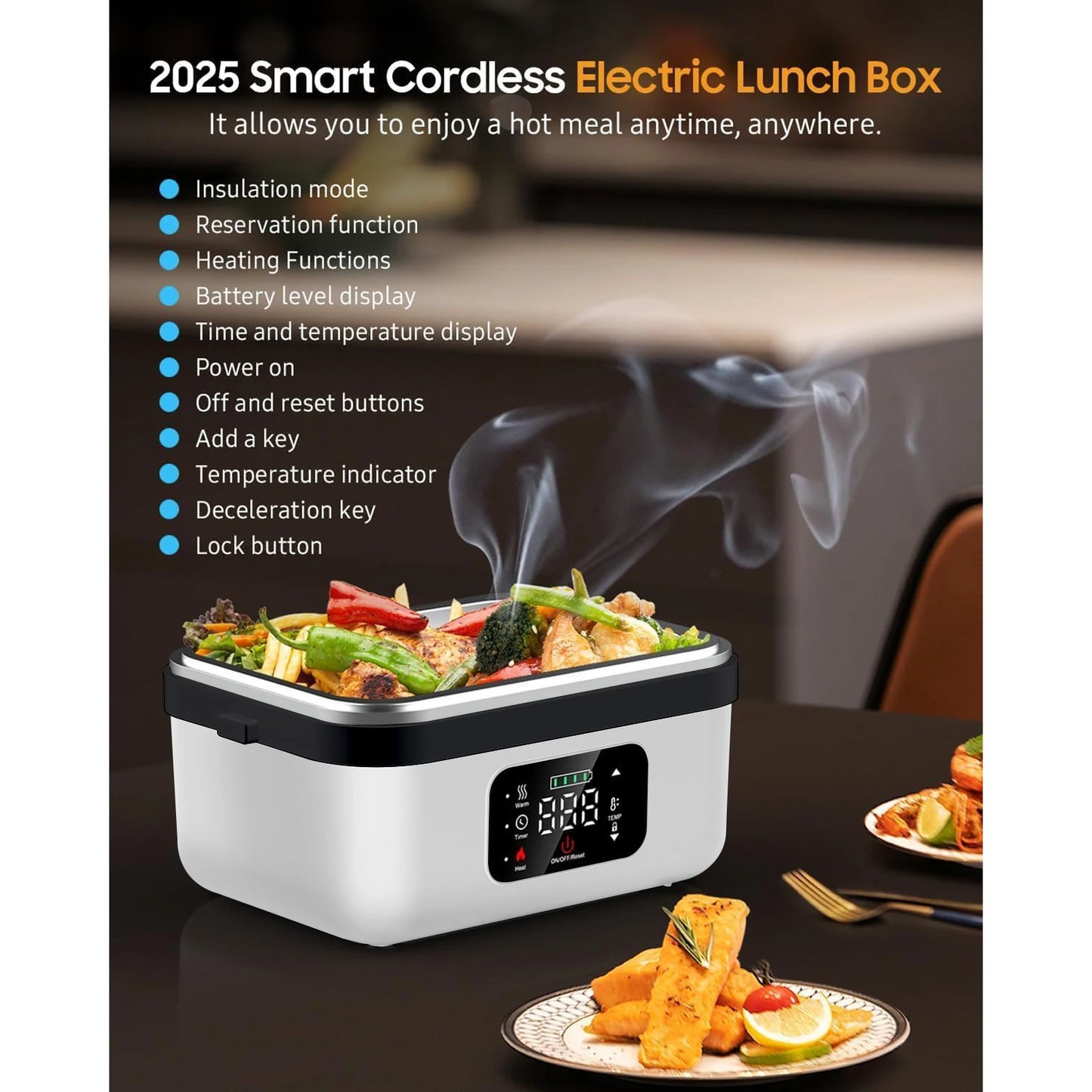 Rechargeable 8000mAh Timer Lunch Box Warmer With Fork And Spoon