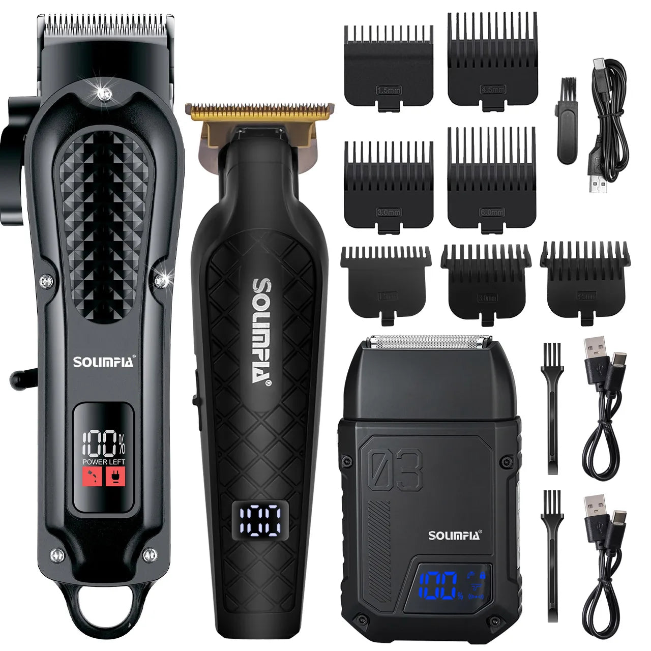 Solimpia Professional Hair Clipper 3 Piece Rechargeable Cordless Set