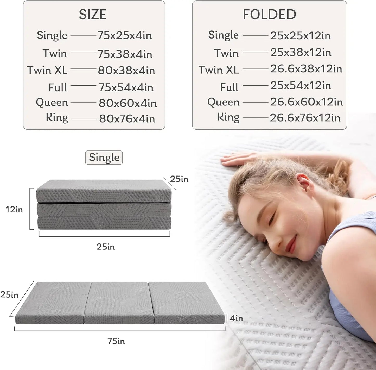 Folding Mattress With Collapsible Washable Cover For Travel And Guests
