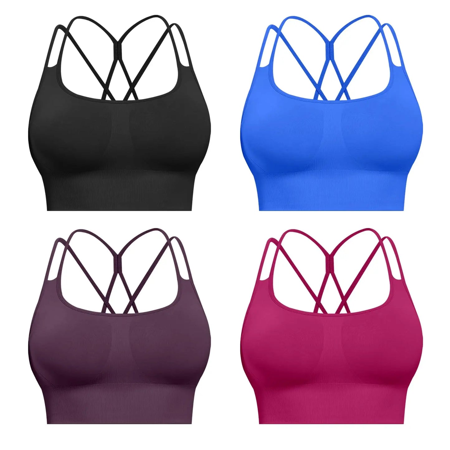 Sports Bras for Women, 4 Packs Padded High Support Workout Yoga Seamless Criss-Cross Racerback Bras
