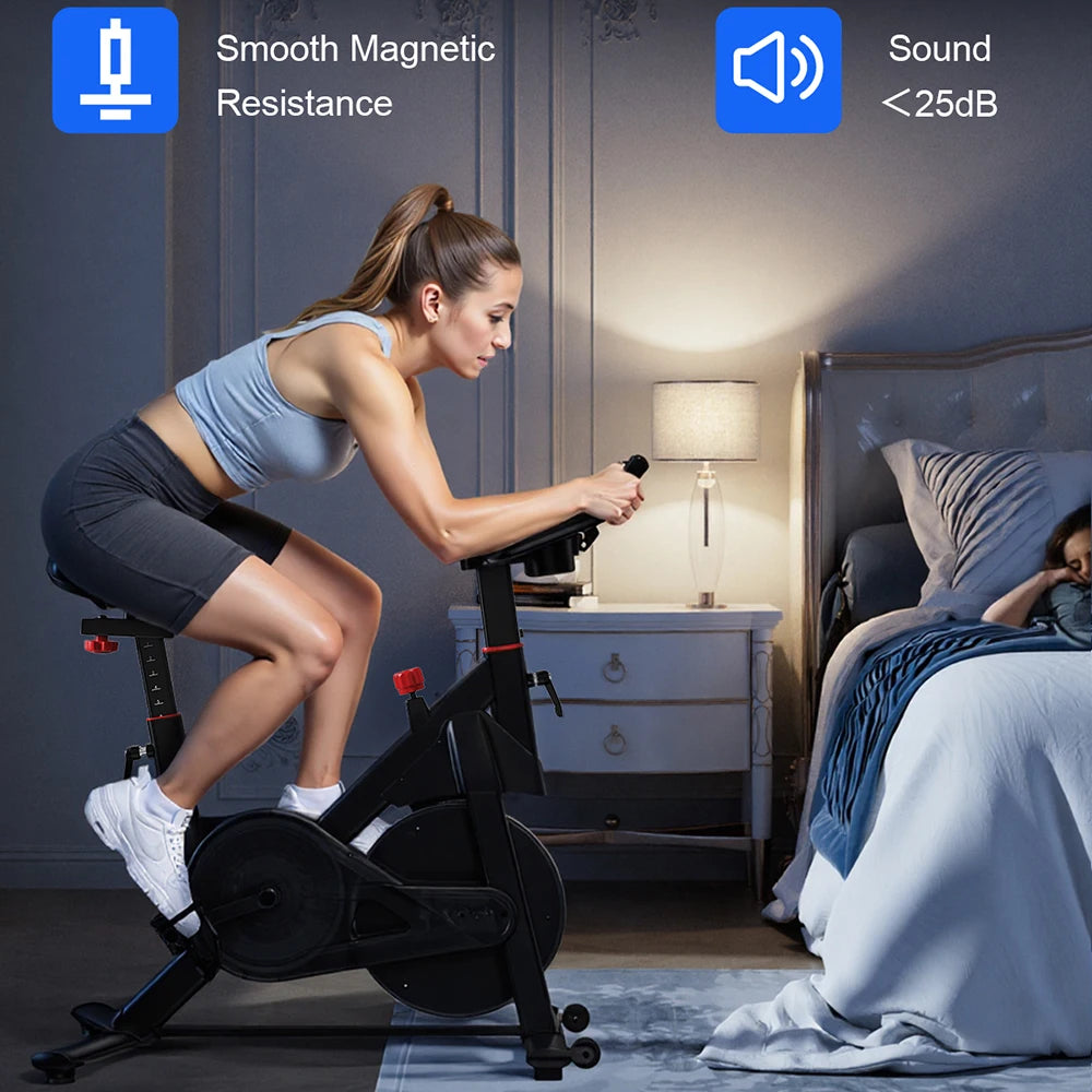 LACUFFY Magnetic Resistance Stationary Exercise Bike With Bluetooth Connectivity