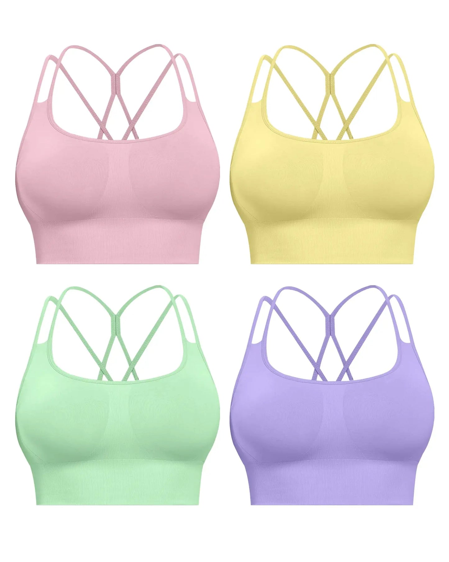 Sports Bras for Women, 4 Packs Padded High Support Workout Yoga Seamless Criss-Cross Racerback Bras