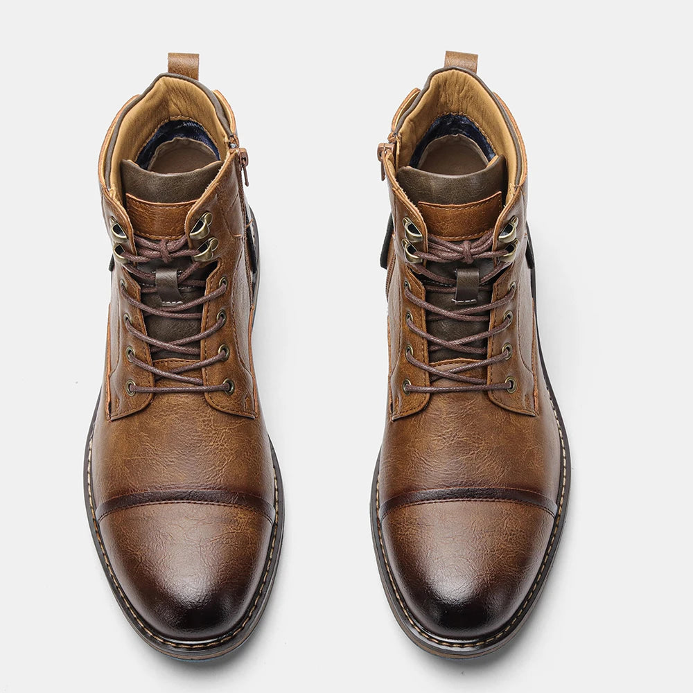 Hecrafted Retro Ankle Leather Boots Zip Closure For Men