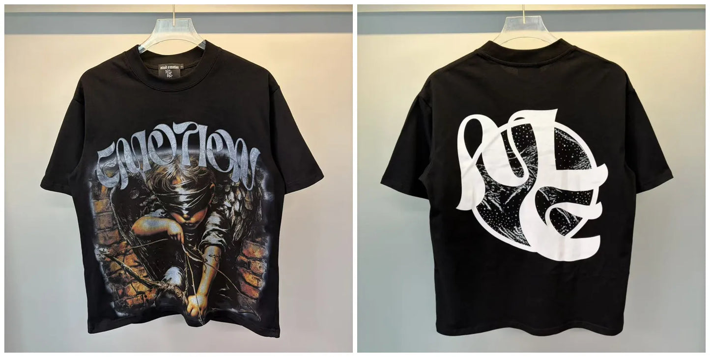 New MIXED-EMOTION Rhinestone printed pattern 100% cotton Men Women T-shirt Loose casual Shinning Diamond Tees Oversized Top