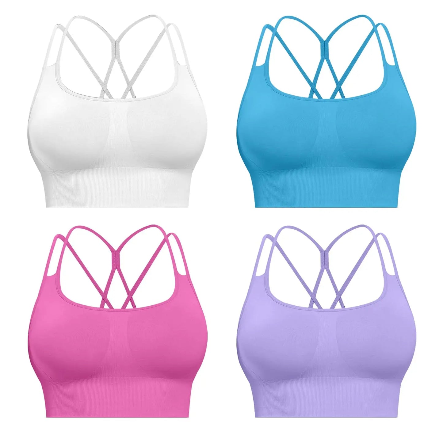 Sports Bras for Women, 4 Packs Padded High Support Workout Yoga Seamless Criss-Cross Racerback Bras