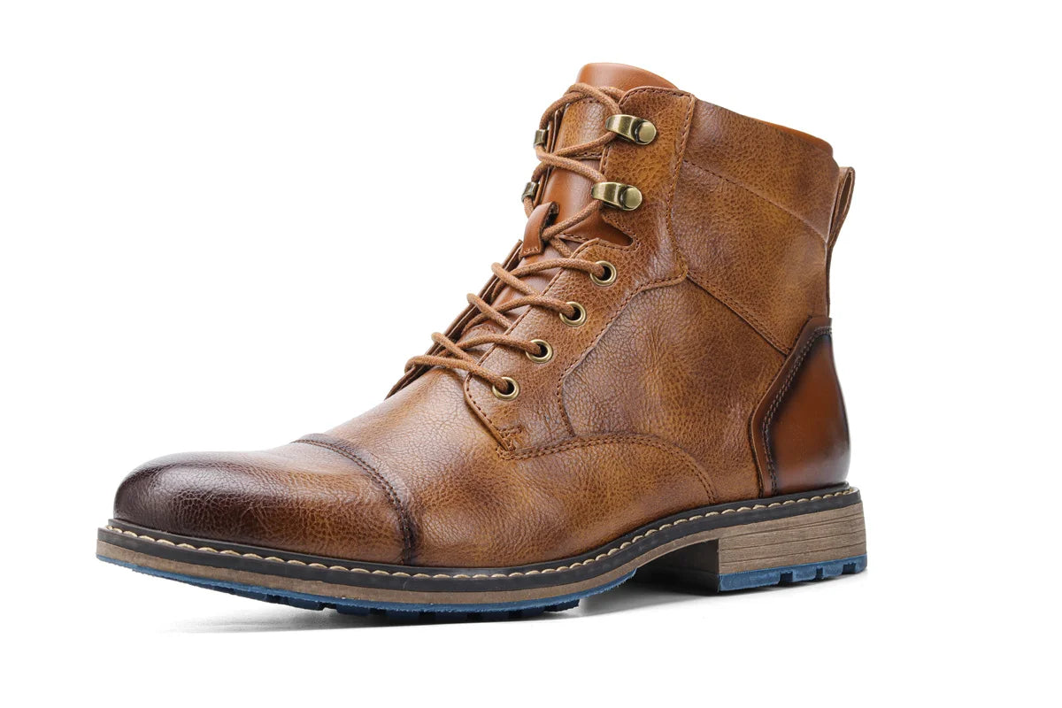 Hecrafted Retro Ankle Leather Boots Zip Closure For Men