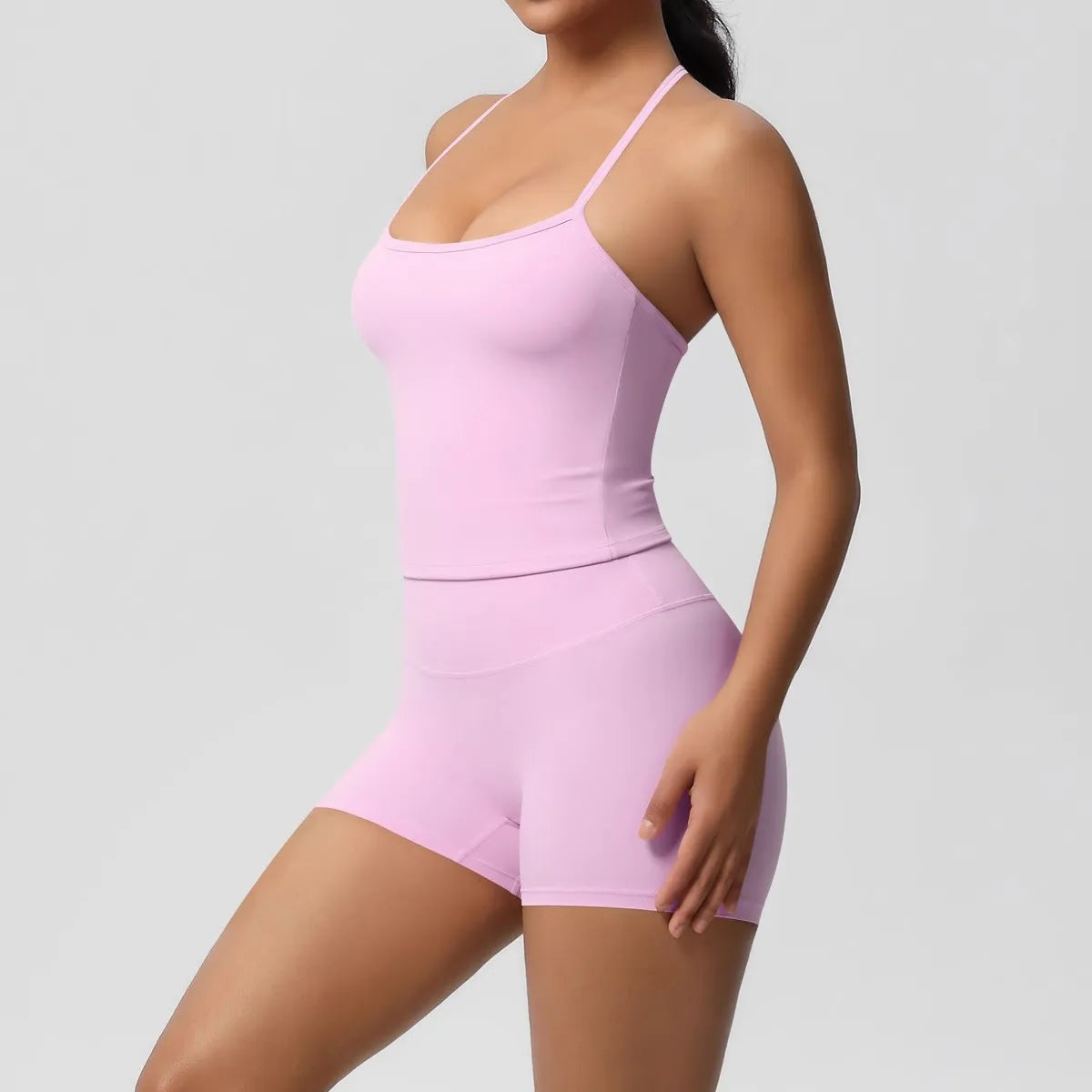 SKINOFSKIN Yoga Set Halter Top and Seamless Ribbed Shorts