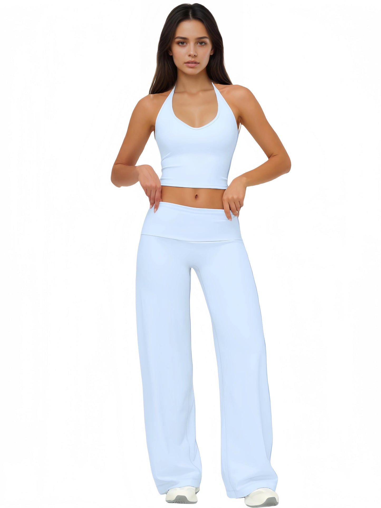 Two Piece Halter Yoga Set With Backless Crop Top Pants