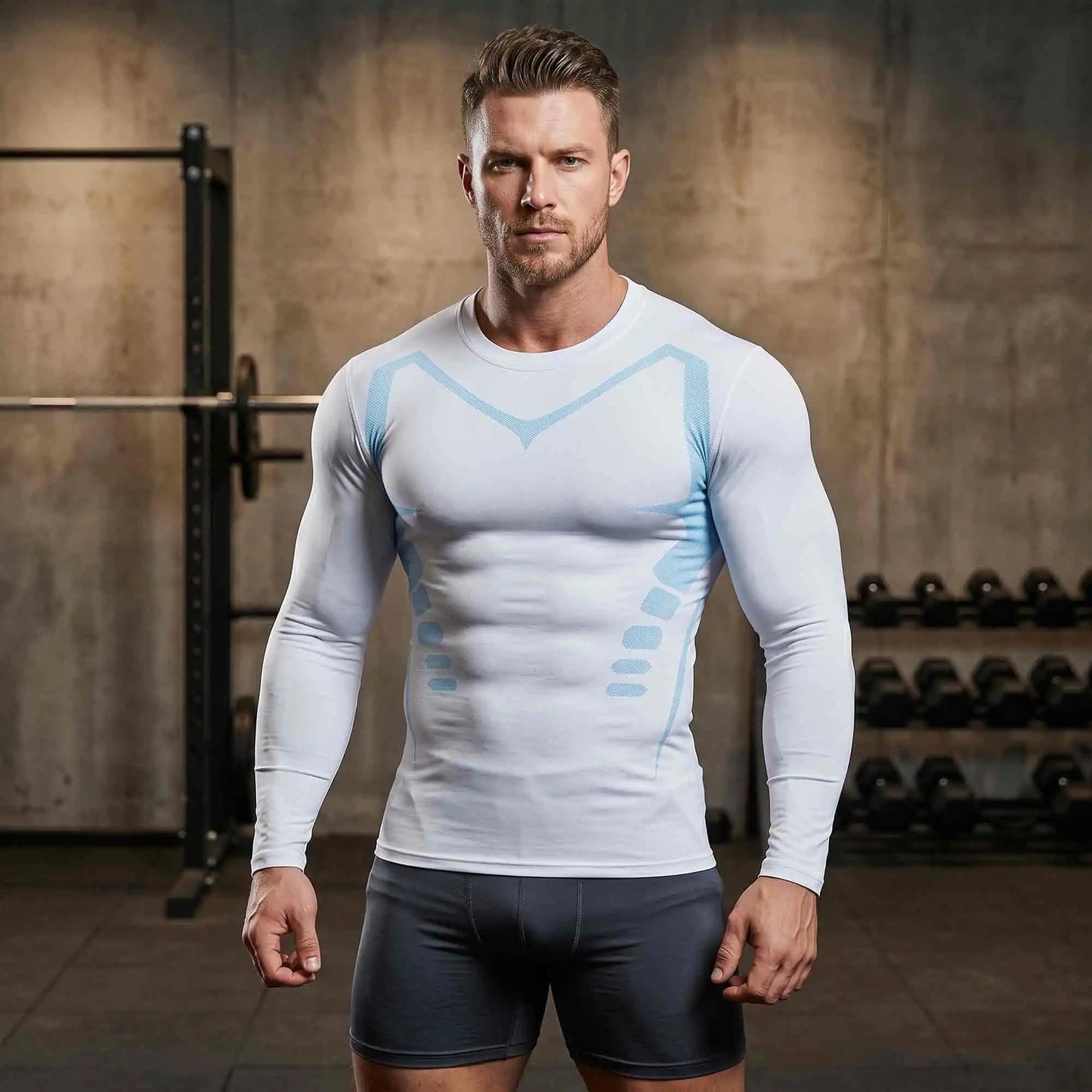 3-Pack Men's Compression Shirts Long Sleeve Gym Baselayer Tops Contour Graphic Workout Tees Moisture-Wicking Quick-Dry Performance Training Set
