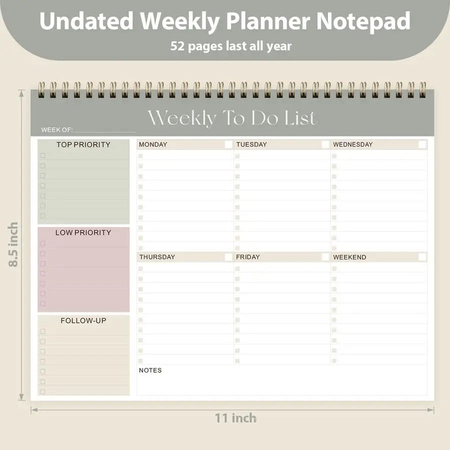 To Do List Notepad Undated Planner With 52 Sheets Desk