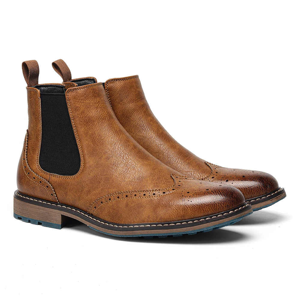 Hecrafted Retro Ankle Leather Boots Zip Closure For Men