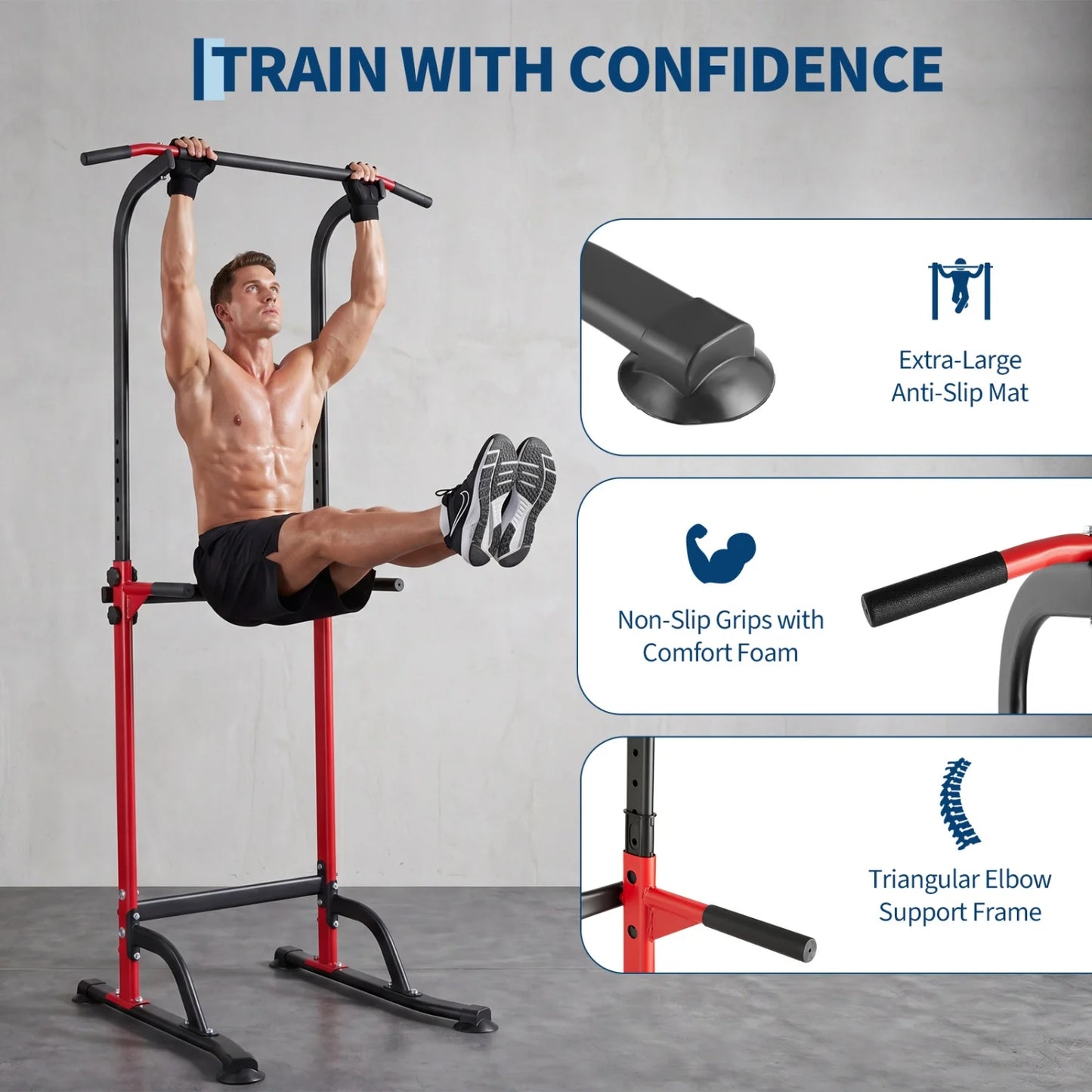 HiMISS Power Tower Pull Up Dip Station 10 Level Adjustable