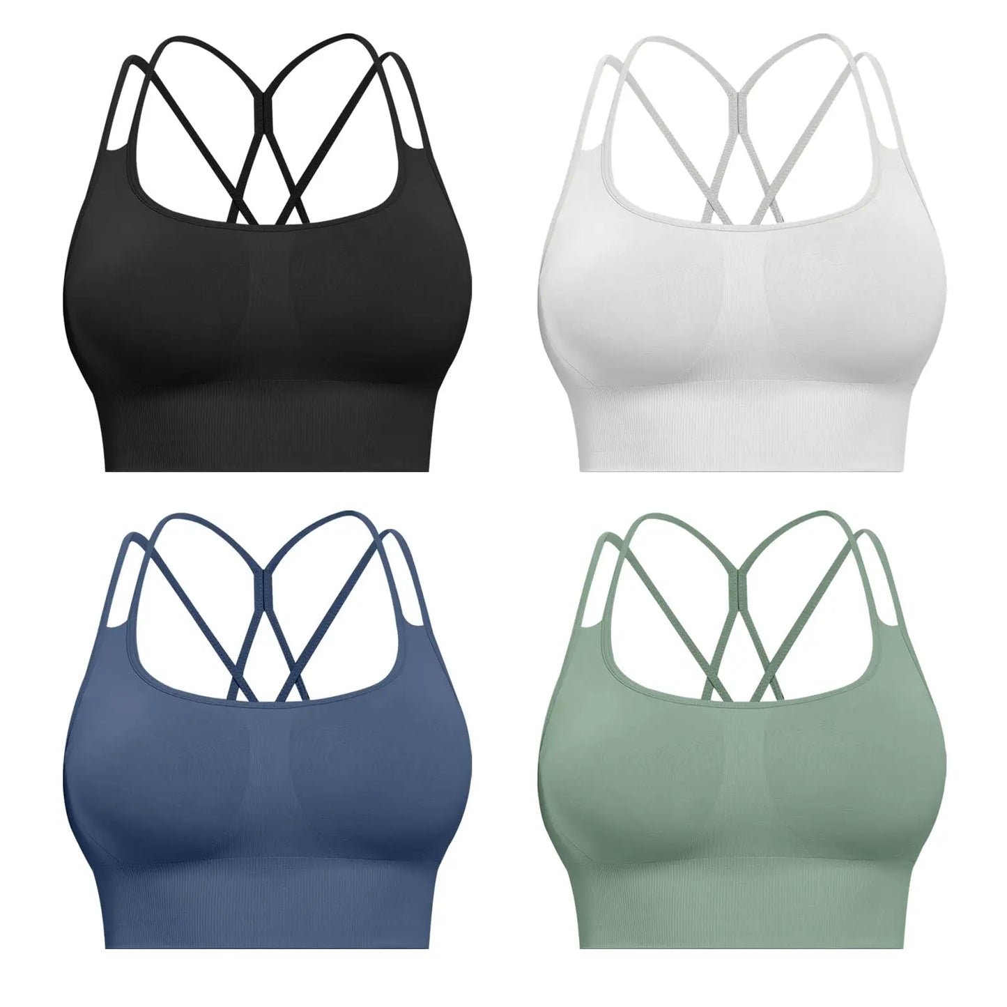 Sports Bras for Women, 4 Packs Padded High Support Workout Yoga Seamless Criss-Cross Racerback Bras