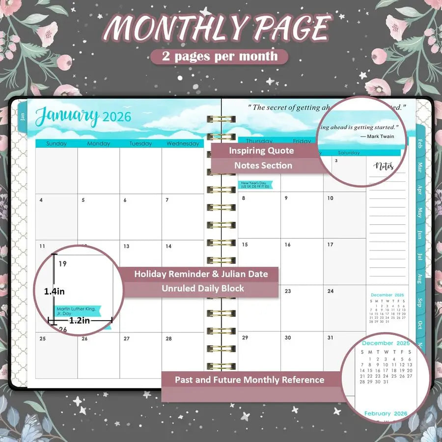 Planner Weekly and Monthly with Tabs Back Pocket Thick Paper