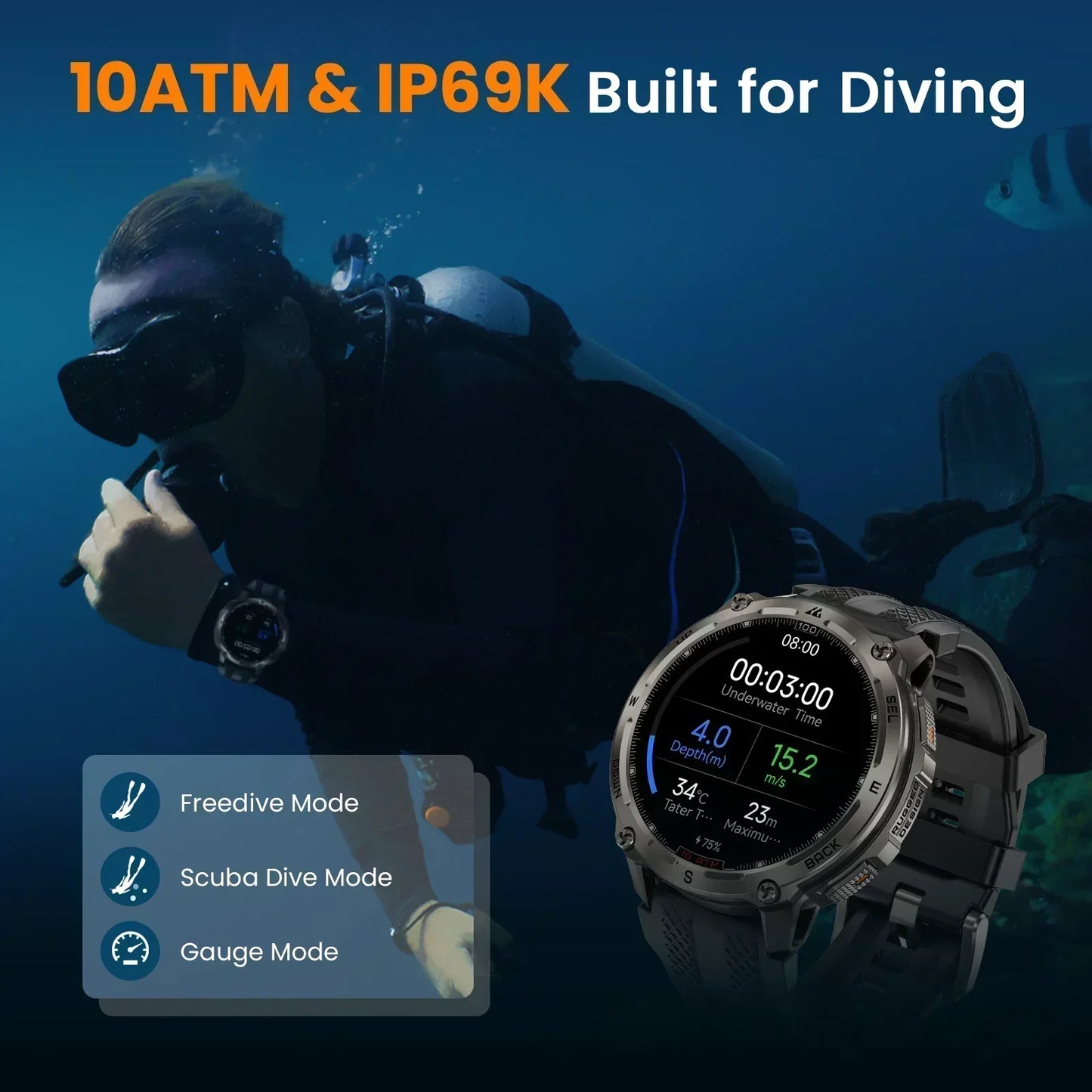 KOSPET Tank T4 Smartwatch GPS Offline Maps 10ATM Waterproof Heart Rate