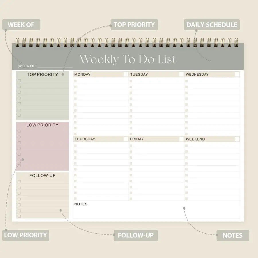 To Do List Notepad Undated Planner With 52 Sheets Desk