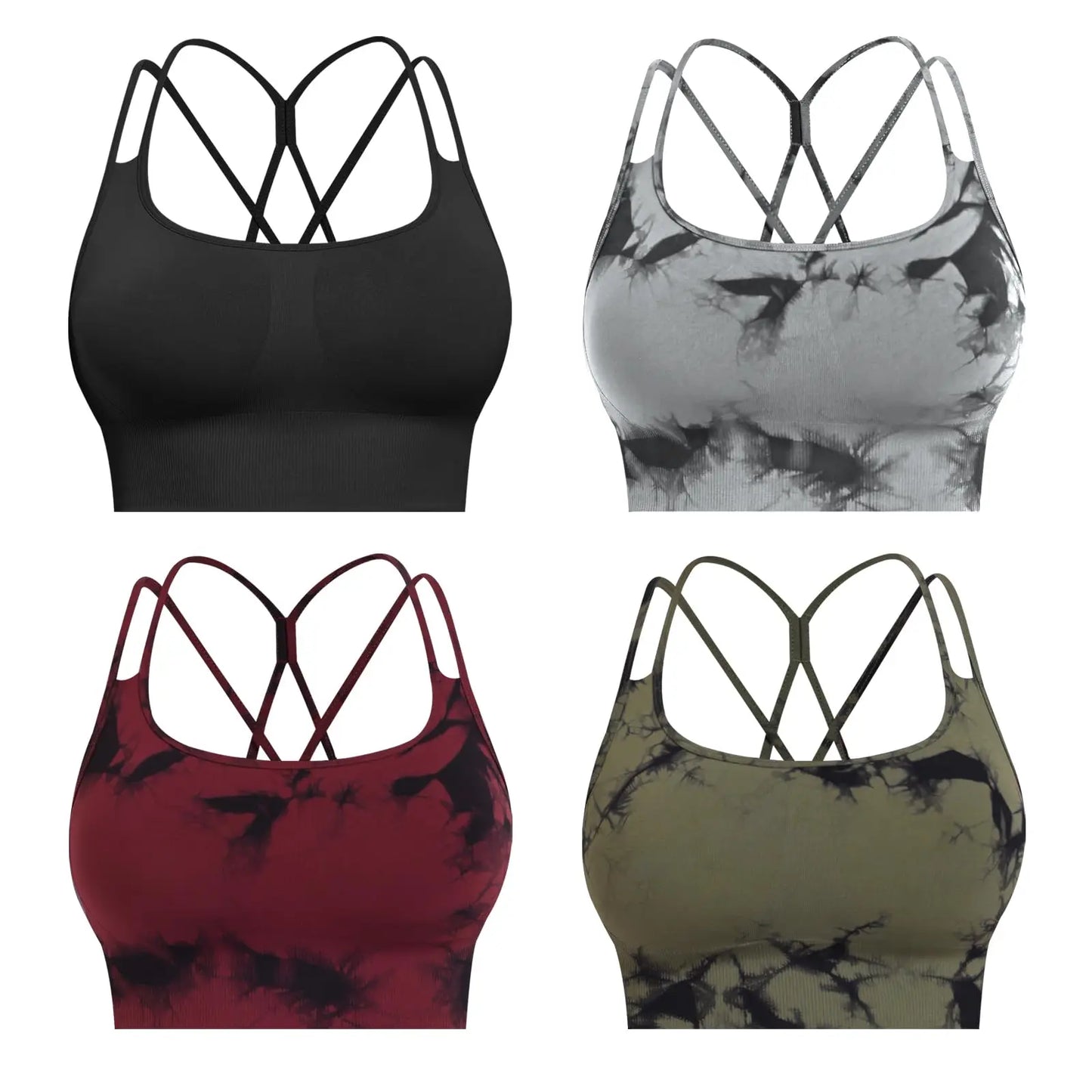 Sports Bras for Women, 4 Packs Padded High Support Workout Yoga Seamless Criss-Cross Racerback Bras